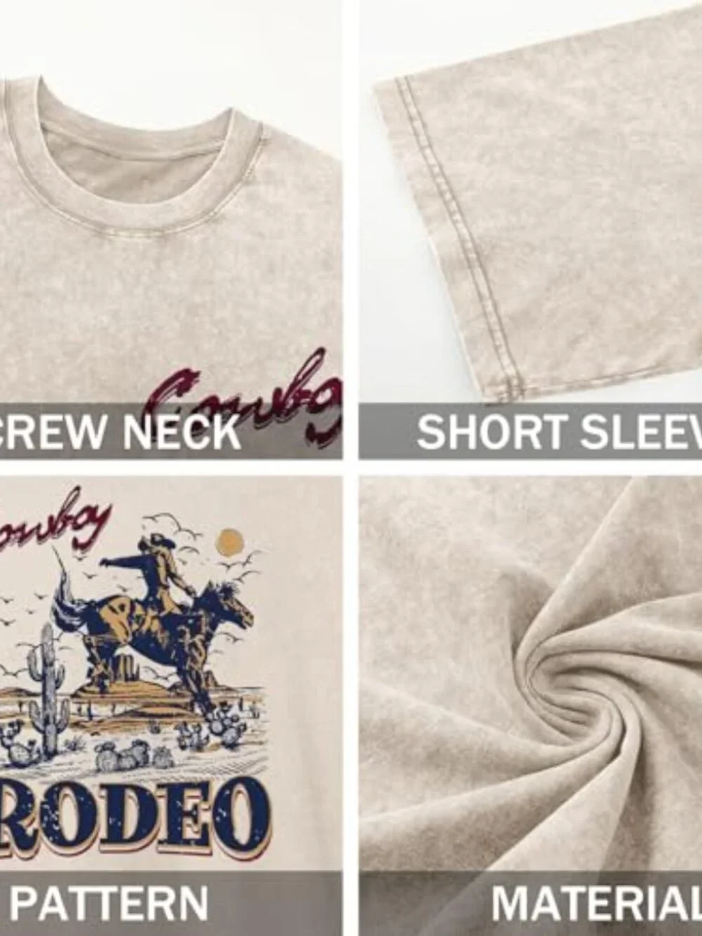 Vintage Cowboy Rodeo Graphic Tee - Acid Wash Oversized Western T-Shirt